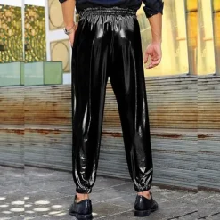 Best OUKU Men's Joggers Trousers Casual Pants Pocket Drawstring Elastic Waist Plain Comfort Stage Vacation Fashion Casual Silver Black Micro-elastic