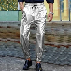 Best OUKU Men's Joggers Trousers Casual Pants Pocket Drawstring Elastic Waist Plain Comfort Stage Vacation Fashion Casual Silver Black Micro-elastic