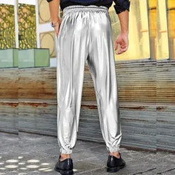 Best OUKU Men's Joggers Trousers Casual Pants Pocket Drawstring Elastic Waist Plain Comfort Stage Vacation Fashion Casual Silver Black Micro-elastic