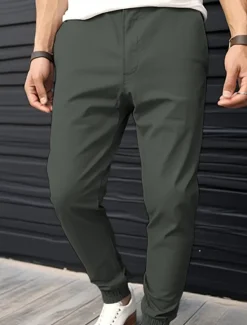 Discount OUKU Men's Joggers Trousers Chinos Casual Pants Pocket Elastic Waist Plain Comfort Breathable Outdoor Daily Going out Fashion Casual Black Army Green