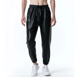 Clearance OUKU Men's Joggers Trousers Chinos Casual Pants Sequin Pants Drawstring Elastic Waist Shiny Metallic Solid Color Nightclub Disco Lights Casual Hip Hop Silver Black