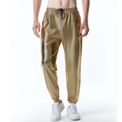 Clearance OUKU Men's Joggers Trousers Chinos Casual Pants Sequin Pants Drawstring Elastic Waist Shiny Metallic Solid Color Nightclub Disco Lights Casual Hip Hop Silver Black