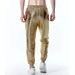 Clearance OUKU Men's Joggers Trousers Chinos Casual Pants Sequin Pants Drawstring Elastic Waist Shiny Metallic Solid Color Nightclub Disco Lights Casual Hip Hop Silver Black