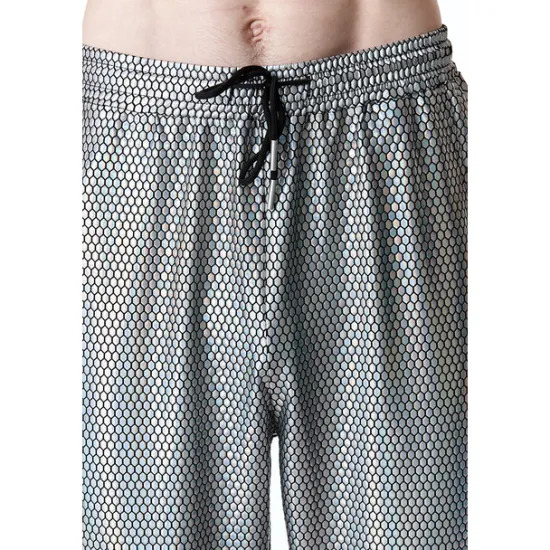 Clearance OUKU Men's Joggers Trousers Chinos Casual Pants Sequin Pants Drawstring Elastic Waist Shiny Metallic Solid Color Nightclub Disco Lights Casual Hip Hop Silver Black
