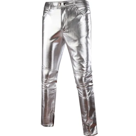 Clearance OUKU Men's Joggers Trousers Faux Leather Pants Casual Pants Pocket Solid Color Comfort Breathable Holiday Club Streetwear Sports Fashion Silver Black Micro-elastic