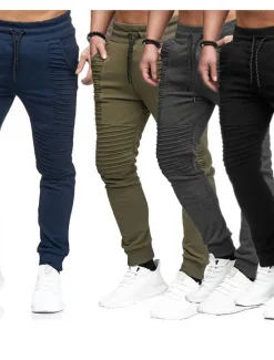 Sale OUKU Men's Jogging Running Sweatpants Casual Solid Drawstring Gym Athletic Pants Trendy Fitted Slim Mid-Waist Track Pants Army Green