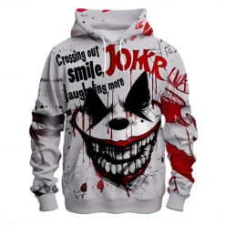 Online OUKU Men's Joker Clown Hoodies Sweatshirt Fashion Cool Long Sleeve Crew Neck Party Holiday Streetwear Drawstring Fall Winter Designer White