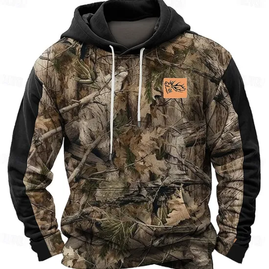 Discount OUKU Men's Jungle Hoodies Daily Casual Long Sleeve Hooded Vacation Sports Outdoor Streetwear Black Brown Print Front Pocket Spring & Fall Designer