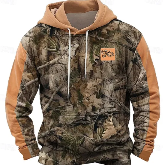 Discount OUKU Men's Jungle Hoodies Daily Casual Long Sleeve Hooded Vacation Sports Outdoor Streetwear Black Brown Print Front Pocket Spring & Fall Designer