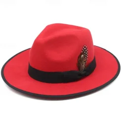 OUKU Men's Kentucky Derby Hat Sun Hat Cowboy Hat Fedora Trilby Hat Black Red Woolen Vintage Style Fashion 18th Century State of Texas Daily Theme Party Color Block Sunscreen Cosplay