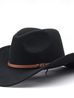 OUKU Men's Kentucky Derby Hat Sun Hat Cowboy Hat Fedora Trilby Hat Black Red Woolen Vintage Style Fashion 18th Century State of Texas Daily Theme Party Solid / Plain Color Sunscreen Adjustable Size Cosplay