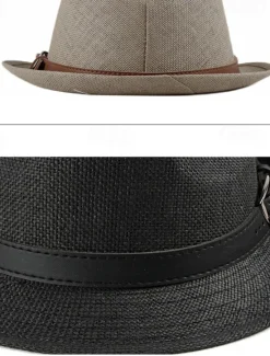 Best OUKU Men's Kentucky Derby Hat Straw Hat Sun Hat Panama Hat Fedora Trilby Hat Black White Straw Braided Simple 1920s Fashion Holiday Street Dailywear Weekend Pure Color Portable Comfort Breathable Fashion