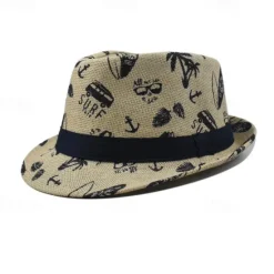 Discount OUKU Men's Kentucky Derby Hat Sun Hat Party Hat Dress Hat White khaki Cotton Fashion Casual Street Daily Coconut Tree Sunscreen Breathable