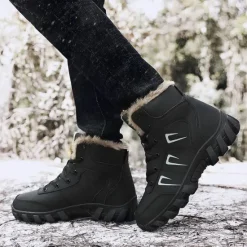 Hot OUKU Men's Khaki Winter Hiking Boots – Fur-Lined Warm Outdoor Boots with Durable Non-Slip Sole for Cold Weather