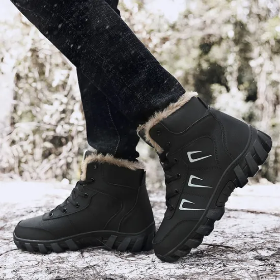 Hot OUKU Men's Khaki Winter Hiking Boots – Fur-Lined Warm Outdoor Boots with Durable Non-Slip Sole for Cold Weather