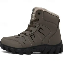 Hot OUKU Men's Khaki Winter Hiking Boots – Fur-Lined Warm Outdoor Boots with Durable Non-Slip Sole for Cold Weather