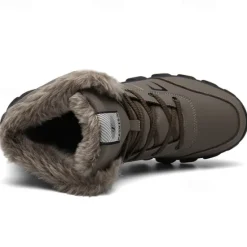 Hot OUKU Men's Khaki Winter Hiking Boots – Fur-Lined Warm Outdoor Boots with Durable Non-Slip Sole for Cold Weather