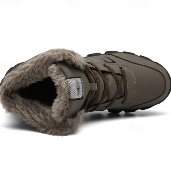 Hot OUKU Men's Khaki Winter Hiking Boots – Fur-Lined Warm Outdoor Boots with Durable Non-Slip Sole for Cold Weather