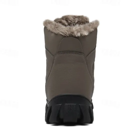 Hot OUKU Men's Khaki Winter Hiking Boots – Fur-Lined Warm Outdoor Boots with Durable Non-Slip Sole for Cold Weather