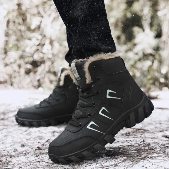 Hot OUKU Men's Khaki Winter Hiking Boots – Fur-Lined Warm Outdoor Boots with Durable Non-Slip Sole for Cold Weather