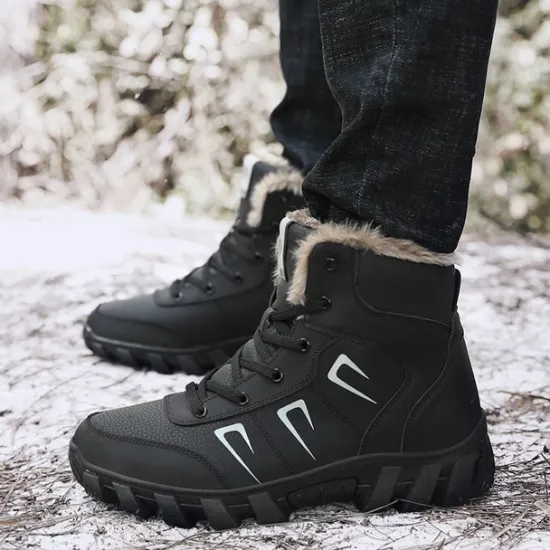 Hot OUKU Men's Khaki Winter Hiking Boots – Fur-Lined Warm Outdoor Boots with Durable Non-Slip Sole for Cold Weather