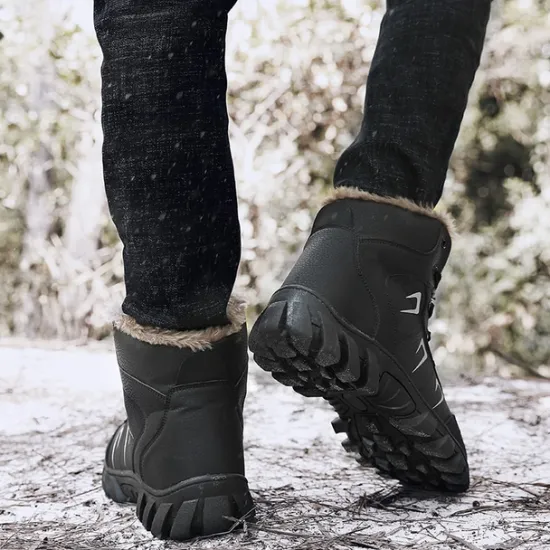 Hot OUKU Men's Khaki Winter Hiking Boots – Fur-Lined Warm Outdoor Boots with Durable Non-Slip Sole for Cold Weather