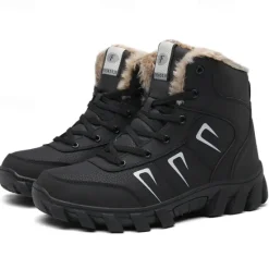 Hot OUKU Men's Khaki Winter Hiking Boots – Fur-Lined Warm Outdoor Boots with Durable Non-Slip Sole for Cold Weather