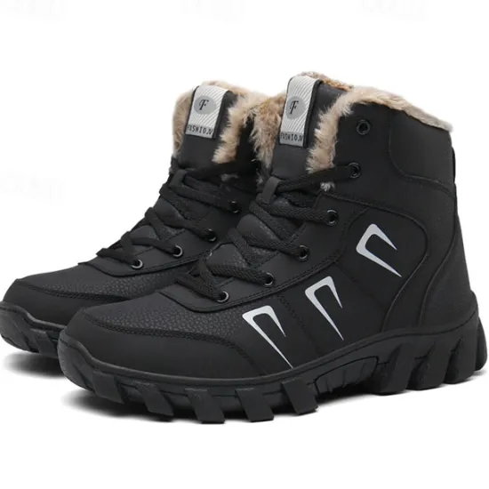 Hot OUKU Men's Khaki Winter Hiking Boots – Fur-Lined Warm Outdoor Boots with Durable Non-Slip Sole for Cold Weather