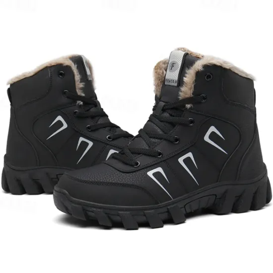 Hot OUKU Men's Khaki Winter Hiking Boots – Fur-Lined Warm Outdoor Boots with Durable Non-Slip Sole for Cold Weather