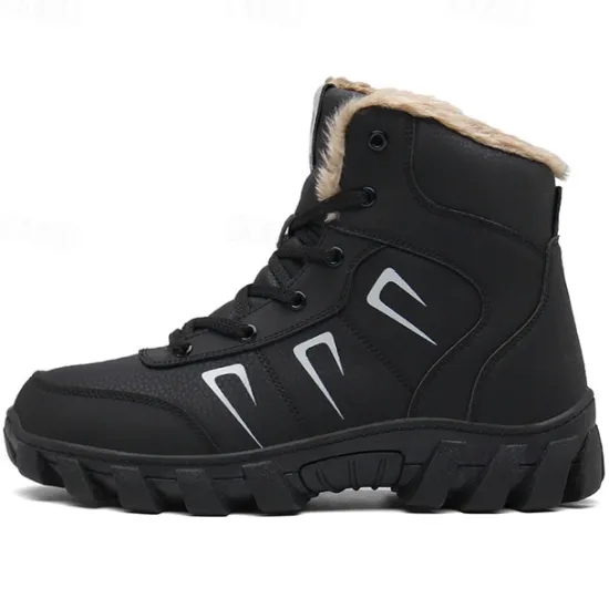 Hot OUKU Men's Khaki Winter Hiking Boots – Fur-Lined Warm Outdoor Boots with Durable Non-Slip Sole for Cold Weather
