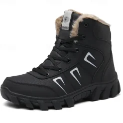 Hot OUKU Men's Khaki Winter Hiking Boots – Fur-Lined Warm Outdoor Boots with Durable Non-Slip Sole for Cold Weather