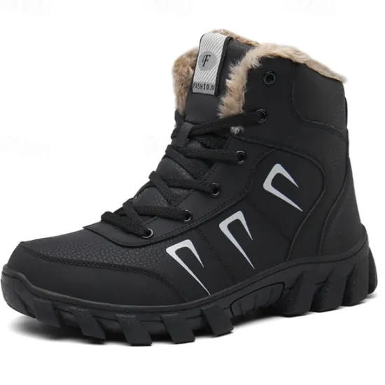 Hot OUKU Men's Khaki Winter Hiking Boots – Fur-Lined Warm Outdoor Boots with Durable Non-Slip Sole for Cold Weather
