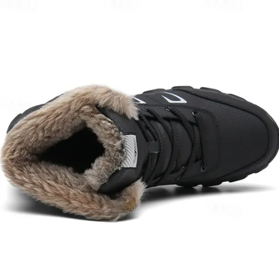Hot OUKU Men's Khaki Winter Hiking Boots – Fur-Lined Warm Outdoor Boots with Durable Non-Slip Sole for Cold Weather