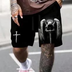 New OUKU Men's Knights Templar Cross Religion Sweat Shorts Beach Shorts Terry Shorts Mid Waist Vintage Casual Daily Holiday Streetwear Drawstring Elastic Waist 3D Print Designer Clothing Apparel