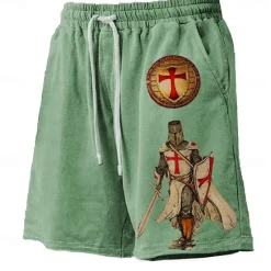 Hot OUKU Men's Knights Templar 3D Print Cross Board Shorts Swim Shorts Swim Trunks Mid Waist Hawaiian Casual Holiday Beach Drawstring with Mesh lining Elastic Waist Designer Clothing Apparel