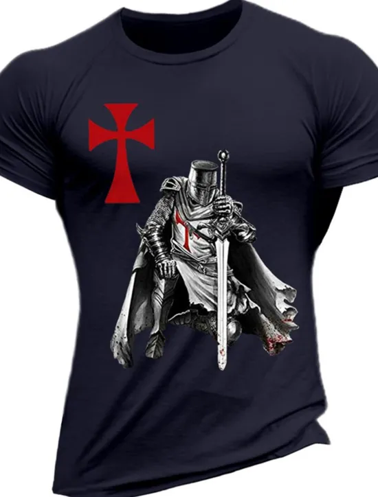 Sale OUKU Men's Knights Templar Graphic Prints Faith T Shirt Graphic Tee Cotton Short Sleeves Graphic Shirt Wine Black White Comfortable Tee Vacation Street Fashion Designer Clothing