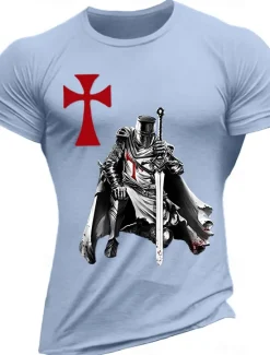 Sale OUKU Men's Knights Templar Graphic Prints Faith T Shirt Graphic Tee Cotton Short Sleeves Graphic Shirt Wine Black White Comfortable Tee Vacation Street Fashion Designer Clothing
