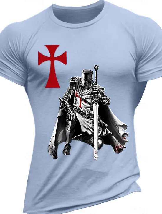 Sale OUKU Men's Knights Templar Graphic Prints Faith T Shirt Graphic Tee Cotton Short Sleeves Graphic Shirt Wine Black White Comfortable Tee Vacation Street Fashion Designer Clothing