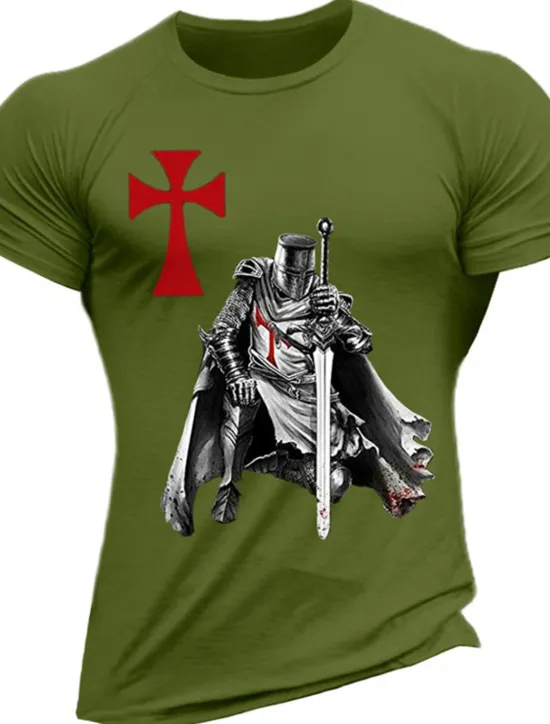 Sale OUKU Men's Knights Templar Graphic Prints Faith T Shirt Graphic Tee Cotton Short Sleeves Graphic Shirt Wine Black White Comfortable Tee Vacation Street Fashion Designer Clothing