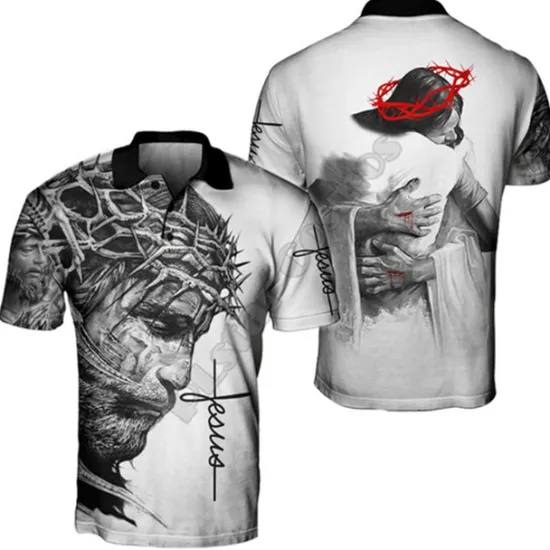Online OUKU Men's Knights Templar Polo Shirts Golf Shirt Short Sleeve Polo Shirts Collared Shirts Vintage Casual Vacation Wear Festival Wear Party Outfits Buttons 3D Print Black-White Black White