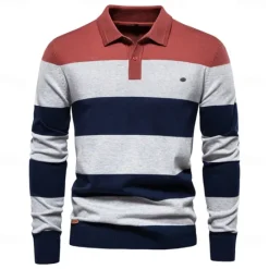Hot OUKU Men's Knit Color Block Half Zip Knitwear Elegant Christmas Gifts Home Clothing Apparel Fall Winter Navy Blue Orange S M L