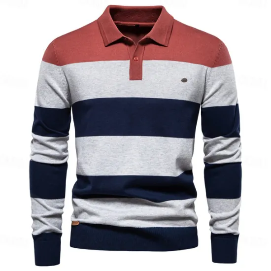 Hot OUKU Men's Knit Color Block Half Zip Knitwear Elegant Christmas Gifts Home Clothing Apparel Fall Winter Navy Blue Orange S M L