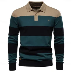 Hot OUKU Men's Knit Color Block Half Zip Knitwear Elegant Christmas Gifts Home Clothing Apparel Fall Winter Navy Blue Orange S M L