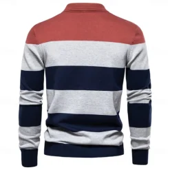 Hot OUKU Men's Knit Color Block Half Zip Knitwear Elegant Christmas Gifts Home Clothing Apparel Fall Winter Navy Blue Orange S M L