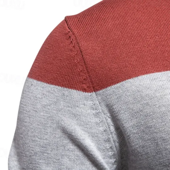 Hot OUKU Men's Knit Color Block Half Zip Knitwear Elegant Christmas Gifts Home Clothing Apparel Fall Winter Navy Blue Orange S M L