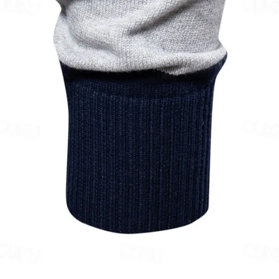 Hot OUKU Men's Knit Color Block Half Zip Knitwear Elegant Christmas Gifts Home Clothing Apparel Fall Winter Navy Blue Orange S M L