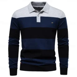 Hot OUKU Men's Knit Color Block Half Zip Knitwear Elegant Christmas Gifts Home Clothing Apparel Fall Winter Navy Blue Orange S M L