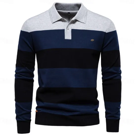 Hot OUKU Men's Knit Color Block Half Zip Knitwear Elegant Christmas Gifts Home Clothing Apparel Fall Winter Navy Blue Orange S M L