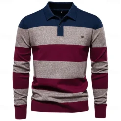 Hot OUKU Men's Knit Color Block Half Zip Knitwear Elegant Christmas Gifts Home Clothing Apparel Fall Winter Navy Blue Orange S M L