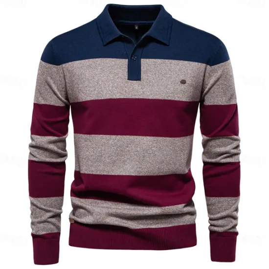 Hot OUKU Men's Knit Color Block Half Zip Knitwear Elegant Christmas Gifts Home Clothing Apparel Fall Winter Navy Blue Orange S M L
